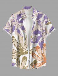 Chemise hawaïenne à imprimé feuilles tropicales avec boutons et poche pour homme - violet lavande M