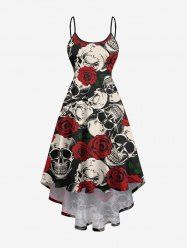 Robe cami hawaïenne à imprimé crânes et roses, ourlet asymétrique - Rouge XS