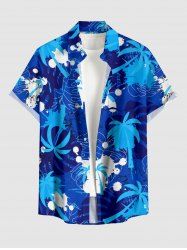 Chemise hawaïenne pour homme, motif cocotier et feuilles tropicales, éclaboussures de peinture, avec boutons et poche - Bleu 5XL