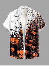 Chemise pour homme avec imprimé citrouille et chauve-souris d'Halloween, poches boutonnées - Orange Foncé L