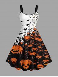 Robe A-line d'Halloween à imprimé citrouille et chauve-souris - Orange Foncé 3X