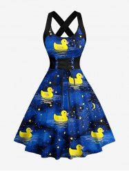 Duck Galaxy Print Hawaii Lace Up Crisscross Strappy A Line Dress -  