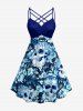 Tenue assortie de plage hawaïenne pour couples à imprimé ethnique de crânes, fleurs et feuilles tropicales - Bleu profond 