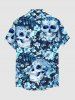 Tenue assortie de plage hawaïenne pour couples à imprimé ethnique de crânes, fleurs et feuilles tropicales - Bleu profond 