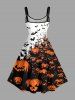 Robe A-line d'Halloween à imprimé citrouille et chauve-souris - Orange Foncé 3X