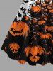 Robe A-line d'Halloween à imprimé citrouille et chauve-souris - Orange Foncé 3X