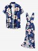 Robe fendue à volants hawaïenne à imprimé feuilles tropicales et fleurs d'hibiscus - Bleu profond XS
