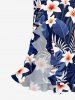 Robe fendue à volants hawaïenne à imprimé feuilles tropicales et fleurs d'hibiscus - Bleu profond XS