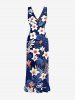 Robe fendue à volants hawaïenne à imprimé feuilles tropicales et fleurs d'hibiscus - Bleu profond XS