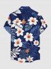 Chemise hawaïenne pour homme à imprimé feuilles tropicales et fleurs d'hibiscus, avec boutons et poches - Bleu profond L