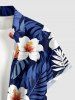 Chemise hawaïenne pour homme à imprimé feuilles tropicales et fleurs d'hibiscus, avec boutons et poches - Bleu profond L