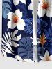 Chemise hawaïenne pour homme à imprimé feuilles tropicales et fleurs d'hibiscus, avec boutons et poches - Bleu profond L