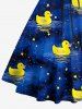 Duck Galaxy Print Hawaii Lace Up Crisscross Strappy A Line Dress -  