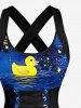 Duck Galaxy Print Hawaii Lace Up Crisscross Strappy A Line Dress -  