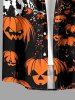 Chemise pour homme avec imprimé citrouille et chauve-souris d'Halloween, poches boutonnées - Orange Foncé L
