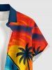 Coconut Tree Shark Sunset Print Hawaii Button Pocket Shirt For Men -  