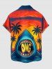 Coconut Tree Shark Sunset Print Hawaii Button Pocket Shirt For Men -  