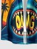 Coconut Tree Shark Sunset Print Hawaii Button Pocket Shirt For Men -  