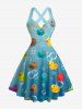 Robe trapèze Duck Bubble à imprimé ombré hawaïen, encolure halter et lanières croisées - Bleu clair XS