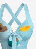 Robe trapèze Duck Bubble à imprimé ombré hawaïen, encolure halter et lanières croisées - Bleu clair XS