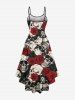 Robe cami hawaïenne à imprimé crânes et roses, ourlet asymétrique - Rouge XS