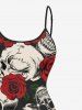 Robe cami hawaïenne à imprimé crânes et roses, ourlet asymétrique - Rouge XS