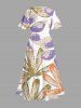 Robe midi trapèze à imprimé hawaïen de feuilles tropicales avec poches fendues - violet lavande XS