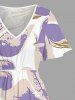 Robe midi trapèze à imprimé hawaïen de feuilles tropicales avec poches fendues - violet lavande XS