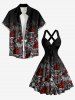 Robe débardeur à bretelles entrecroisées et nœud, imprimé ombré crânes d'Halloween et pièces de machine - Noir XS