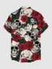 Chemise hawaïenne pour homme à imprimé crânes et roses, à boutons et à poche - Rouge S