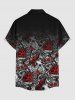Chemise homme à boutons avec poche, imprimé dégradé à crânes d'Halloween et pièces mécaniques - Noir L