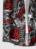 Chemise homme à boutons avec poche, imprimé dégradé à crânes d'Halloween et pièces mécaniques - Noir L