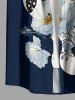 Chemise hawaïenne pour homme, imprimé fleurs, feuilles et branches, à boutons et poche - Bleu profond M