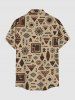 Chemise hawaïenne à imprimé géométrique ethnique avec poche boutonnée pour homme - Bronze L