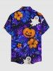 Halloween Pumpkin Ghost Tropical Leaf Flower Print Buttons Pocket Shirt For Men -  