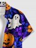 Halloween Pumpkin Ghost Tropical Leaf Flower Print Buttons Pocket Shirt For Men -  