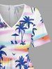 Combinaison hawaïenne à imprimé cocotier et ciel coloré, col en V, jambes larges - Violet clair XS
