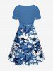 Robe hawaïenne cintrée à imprimé fleurs et feuilles - Bleu Ciel XS