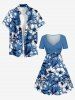 Robe hawaïenne cintrée à imprimé fleurs et feuilles - Bleu Ciel XS