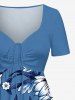 Robe hawaïenne cintrée à imprimé fleurs et feuilles - Bleu Ciel XS