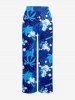 Pantalon tuyau de poêle hawaïen à imprimé cocotier, feuilles tropicales et éclaboussures de peinture - Bleu XS