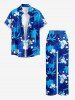 Pantalon tuyau de poêle hawaïen à imprimé cocotier, feuilles tropicales et éclaboussures de peinture - Bleu XS
