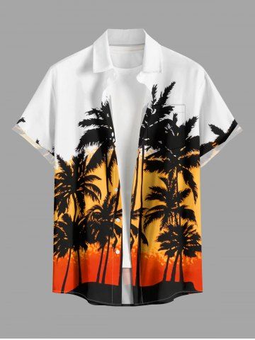 Coconut Tree Print Hawaii Button Pocket Shirt For Men - ORANGE - M