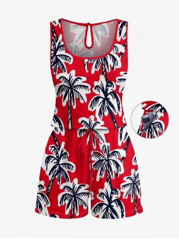 Combinaison hawaïenne à imprimé cocotier, taille cintrée - RED - XS