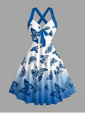 Robe débardeur Hawaï à imprimé dégradé papillon, bretelles croisées et nœud - SKY BLUE - L