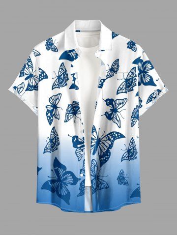 Chemise hawaïenne pour homme à imprimé ombré papillon, avec boutons et poche - SKY BLUE - L