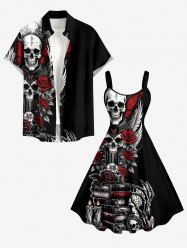 Skull Butterfly Rose Flower Feather Wing Print Matching Outfit For Couples -  