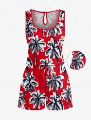 Combinaison hawaïenne à imprimé cocotier, taille cintrée - Rouge XS