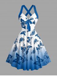 Robe débardeur hawaïenne à imprimé ombré papillon, bretelles croisées et nœud - Bleu Ciel XS