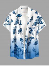 Chemise hawaïenne homme à imprimé papillon dégradé, boutons et poche - Bleu Ciel M